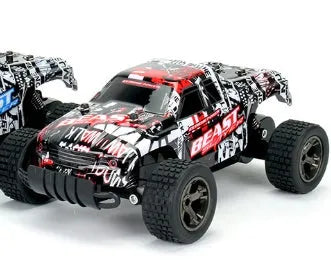 Blue and yellow 1:18 scale remote control drift car with 2.4G remote on a surface