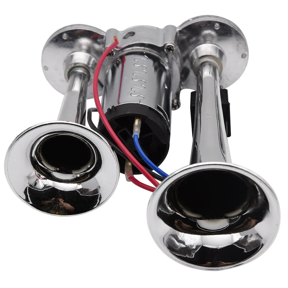 Silver double pipe conjoined electric horn with air pump 12V/24V 110db for car or motorcycle