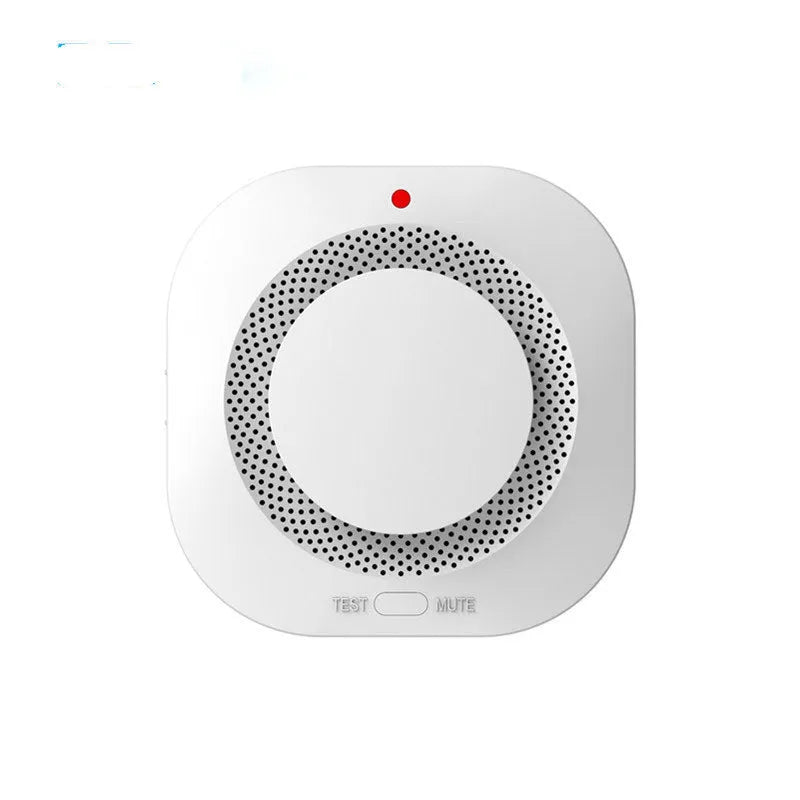 White wireless smoke detector fire alarm with 433MHz transmission and DC9V battery compartment