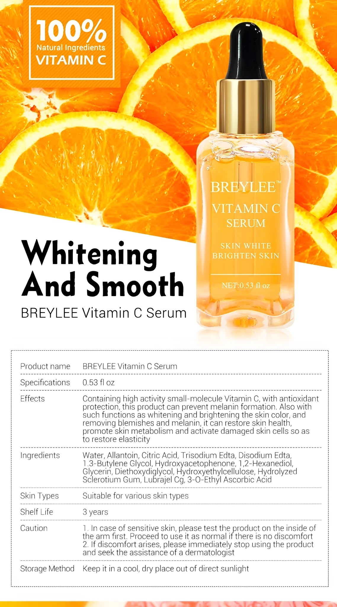 Vitamin C whitening face serum in 15ml bottle with purple or red packaging for brightening skin and fading dark spots