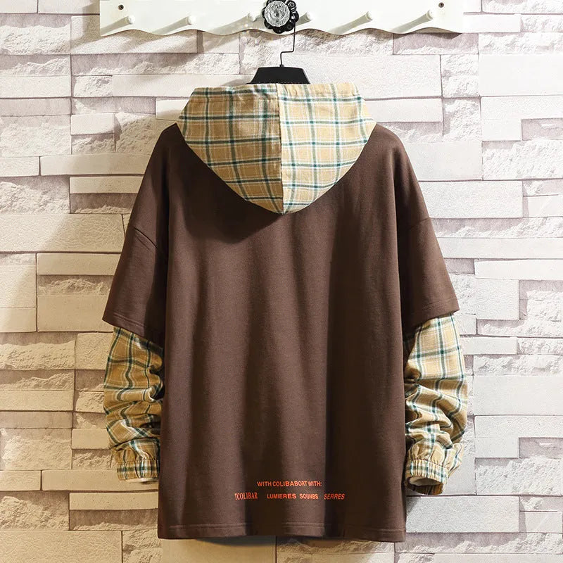 Youth fashion hoodie in coffee colour with round neck and long sleeves