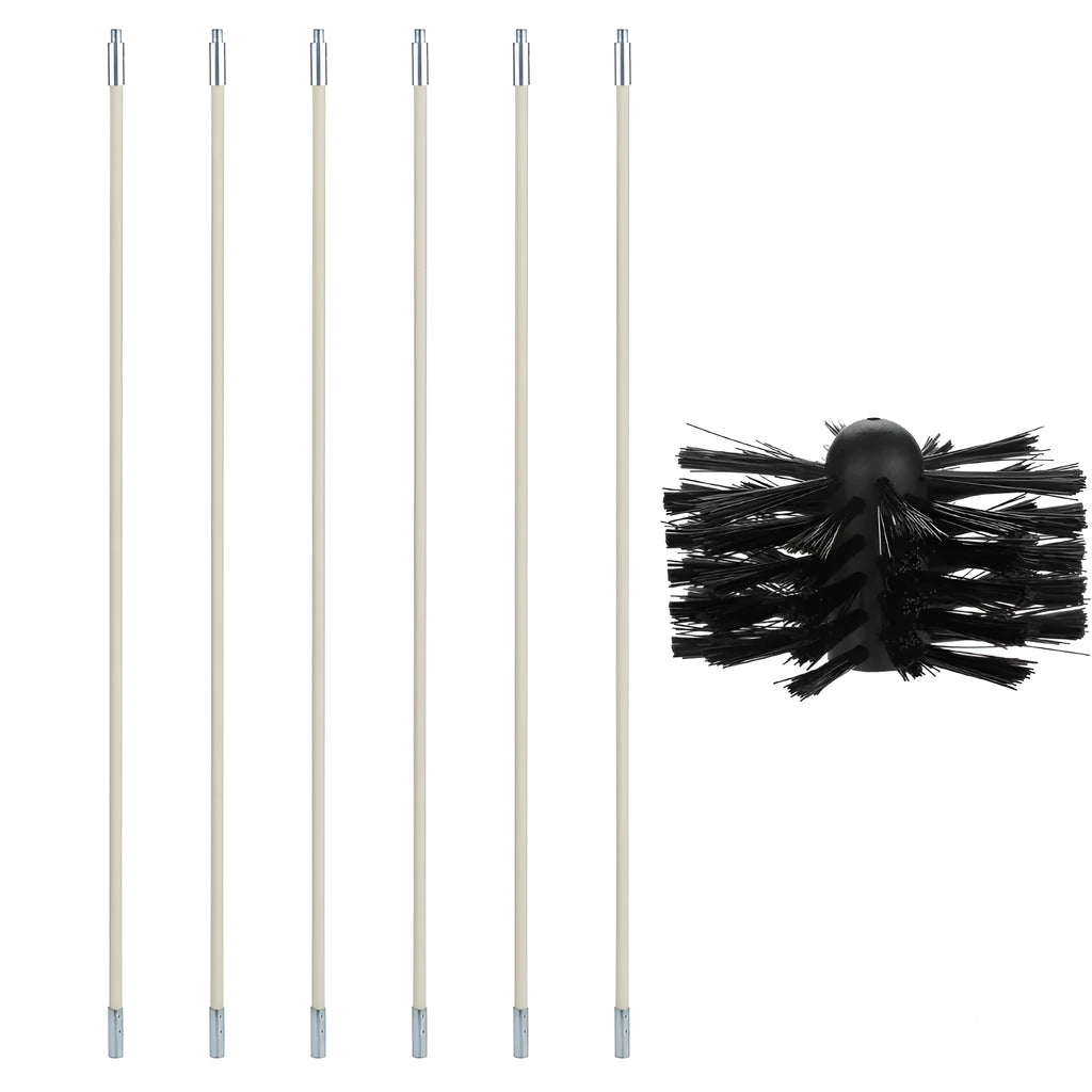 Flexible chimney cleaning brush with bendable rod and nylon bristles for duct inner walls