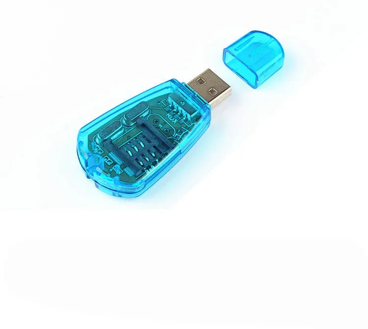 Blue USB 2.0 mobile phone SIM card reader for data transfer and backup