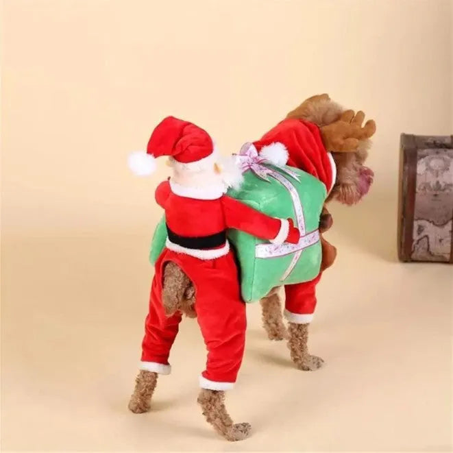 Polyester Halloween dog costume Santa Claus with red ribbon for dogs back length 25-50cm