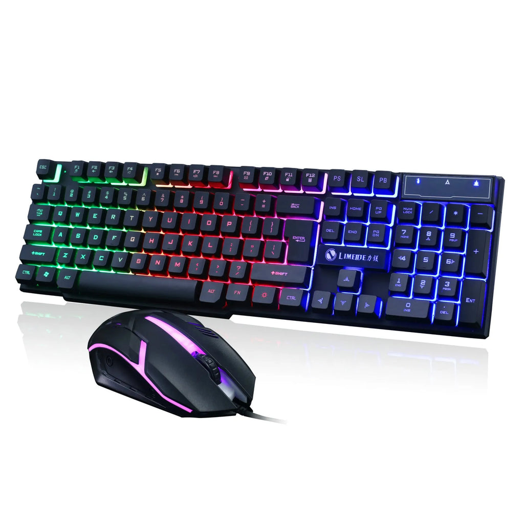 Limei GTX300 white backlit gaming keyboard and mouse set on a desktop.