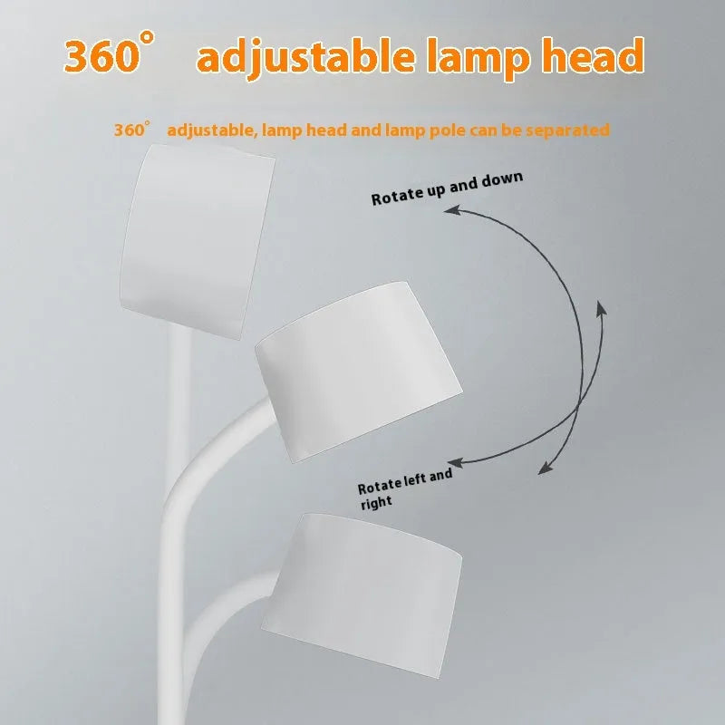 Black and white wireless charging desk lamp with digital clock display and USB power connection