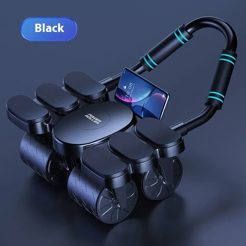 Four-wheel metal abdominal wheel with automatic rebound in black or starry blue for home fitness training