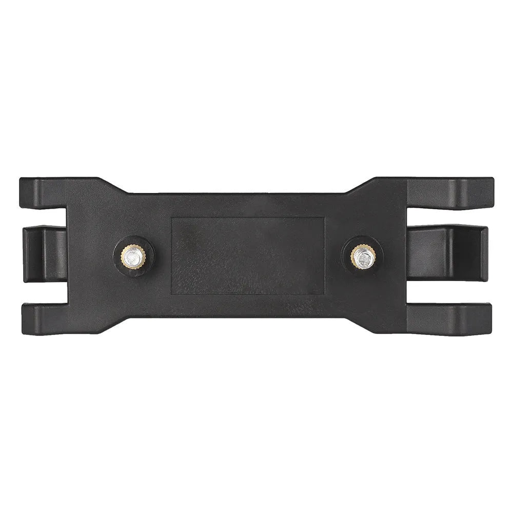 Black ABS plastic umbrella clip for attaching a brolly to a camera tripod.