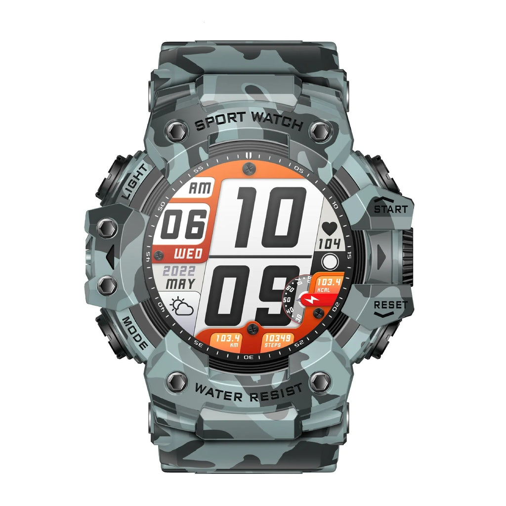 Smart watch bracelet with TFT screen in black, camouflage blue, and camouflage gray with heart rate, sleep, and blood oxygen monitoring