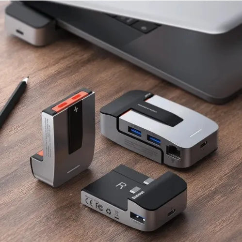 Aluminium alloy space grey bracket-type multifunctional HUB hub with USB3.0, HDMI, RJ45, Type-C ports