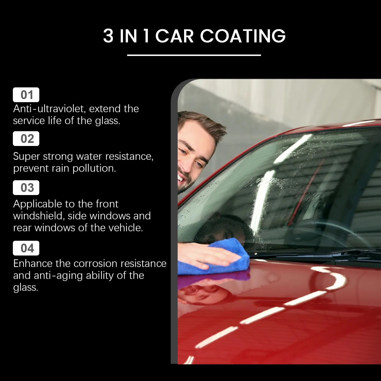 3-in-1 car coating spray with wax in 120ml bottle and 20x20cm towel for DIY car detailing