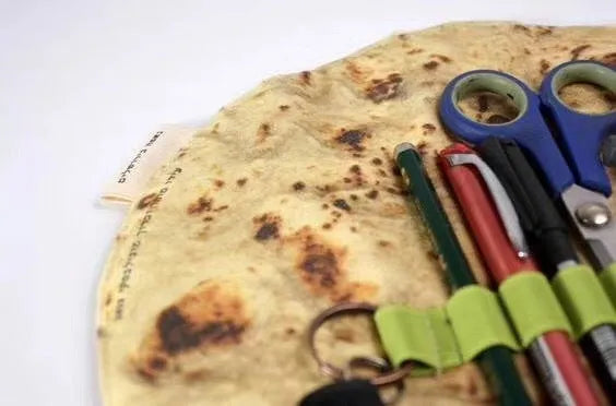 Fabric burrito pencil case 22 cm in clay oven rolls style holding pens and markers