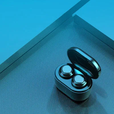 Black in-ear stereo Bluetooth headset with earplug-style design.
