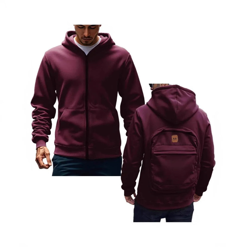 Casual loose-fitting hoodie cardigan back schoolbag sweater for men in light gray with stick pocket