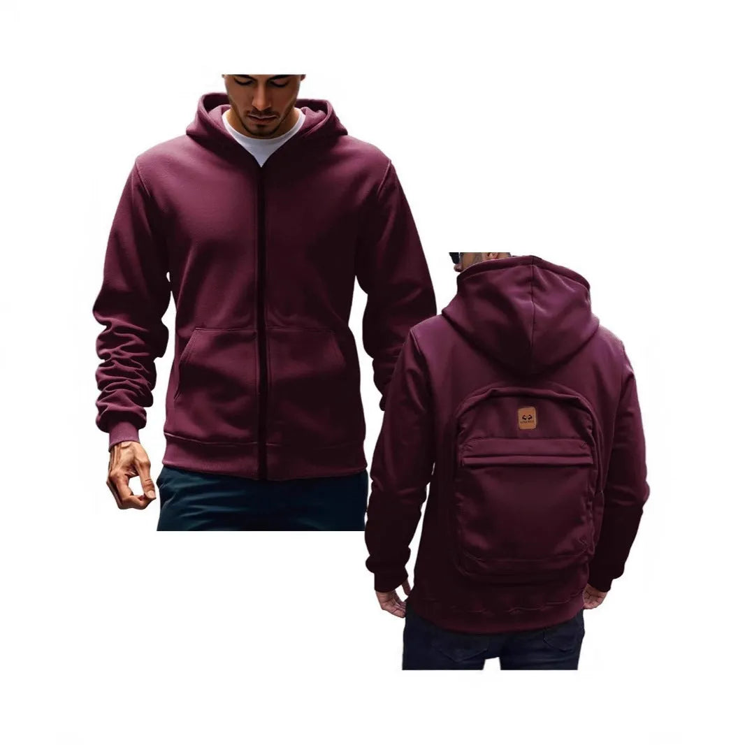 Casual loose-fitting hoodie cardigan back schoolbag sweater for men in light gray with stick pocket