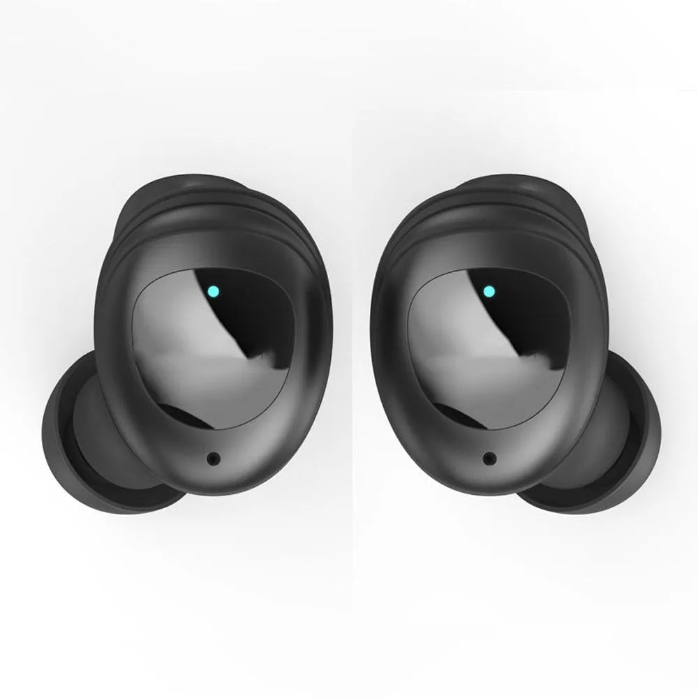 Wireless sports Bluetooth headset in ear black with earbuds and wireless charging capability