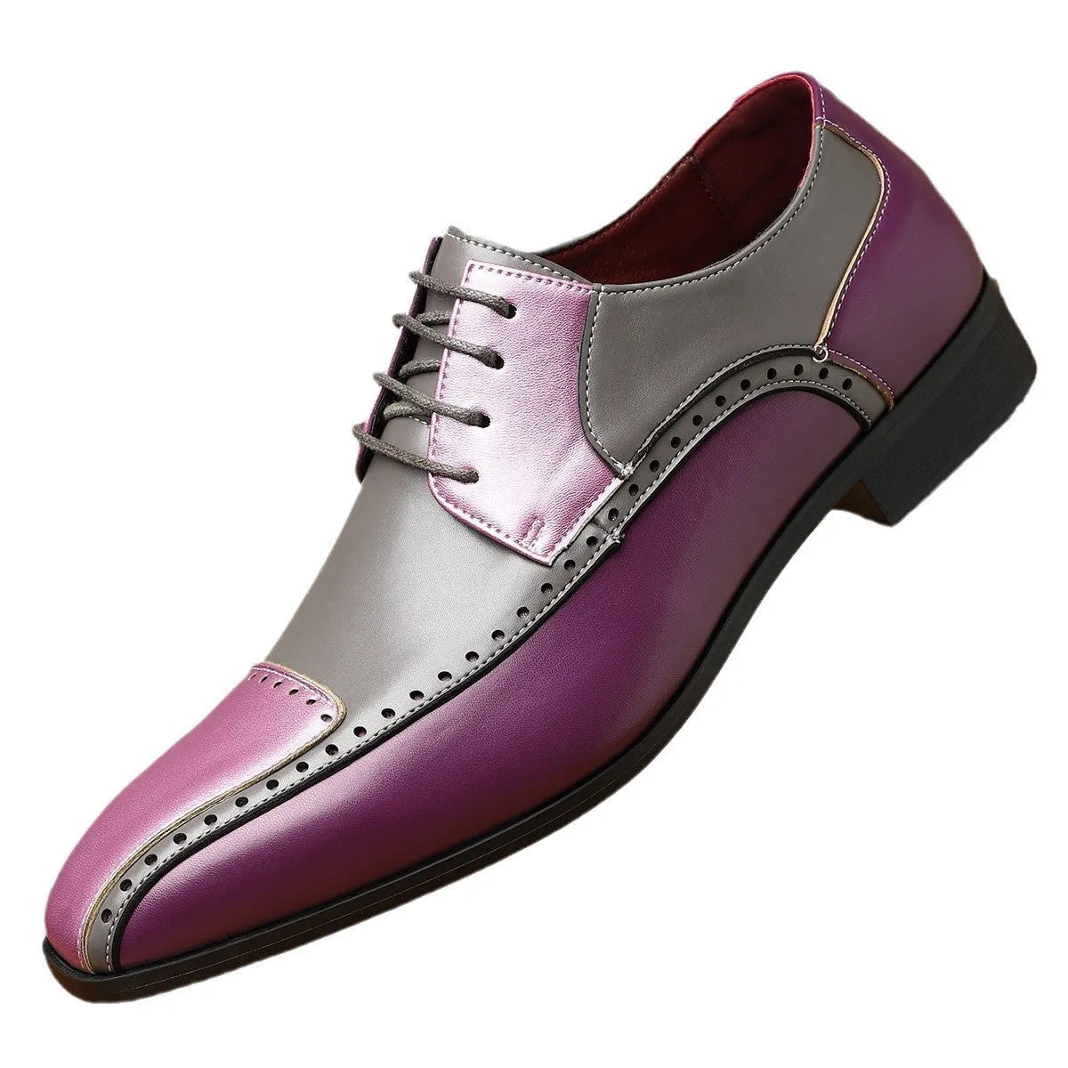 Men's black leather-look business shoes with decorative stitching and structured toe cap on EVA sole
