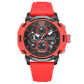Men's black luminous dial watch with calendar display and stainless steel case.