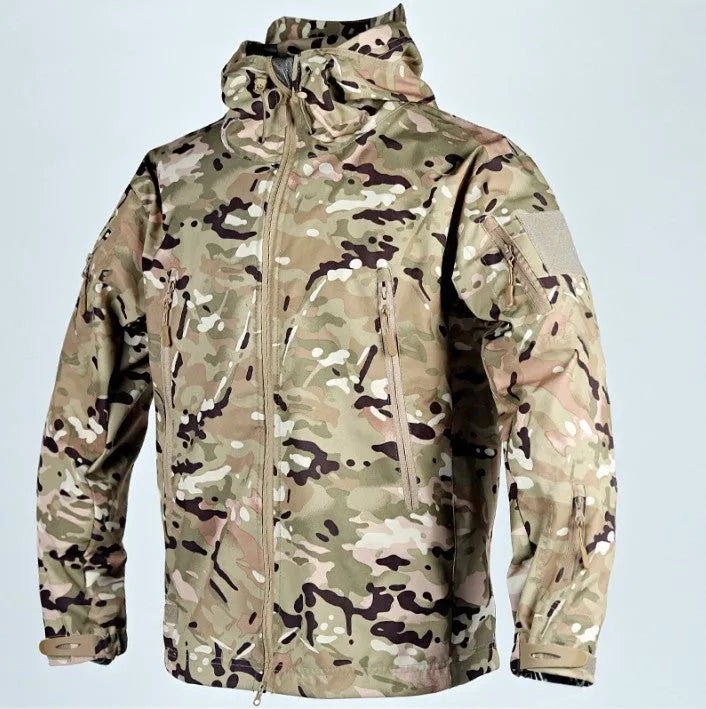 Men's winter military camouflage training suit hooded one-piece set in green solid colour