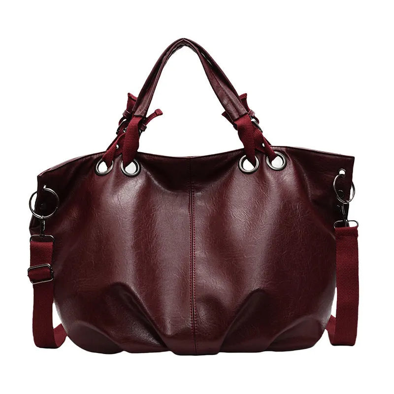 Solid colour PU one-shoulder tote bag with stitching details, horizontal square shape, available in multiple colours