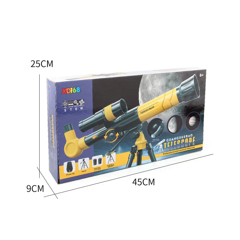 White or yellow plastic astronomical telescope with tripod for kids astronomy beginners