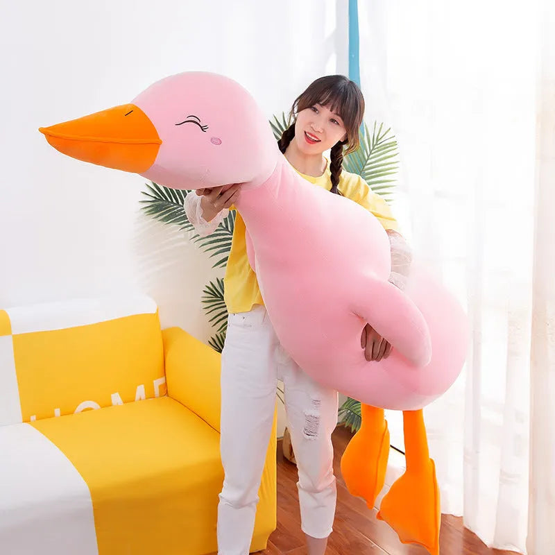 Lying style sand carving plush duck toy in white with down cotton filling and elastic wool plush surface