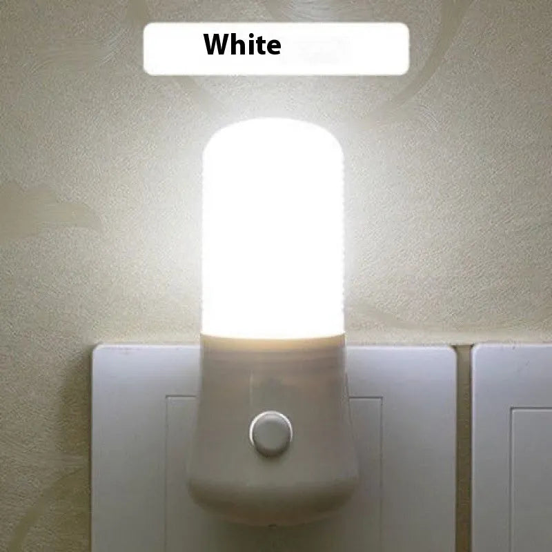 White minimalist plug-in bedside night light with American plug and switchable lighting