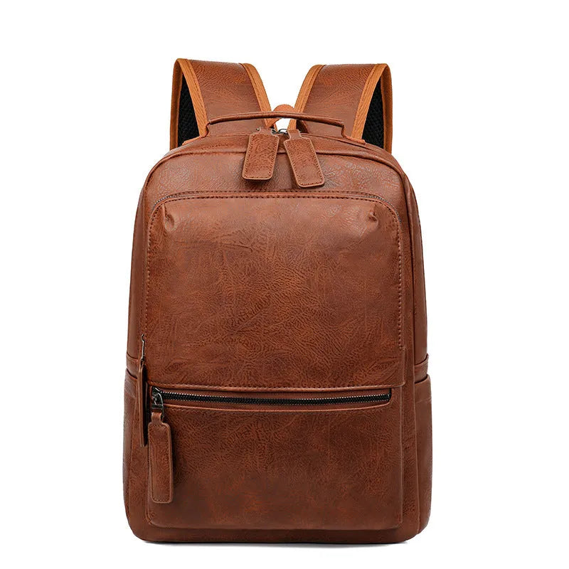 Men's vintage waterproof PU leather backpack in solid colour with retro style, capacity 20-35 litres