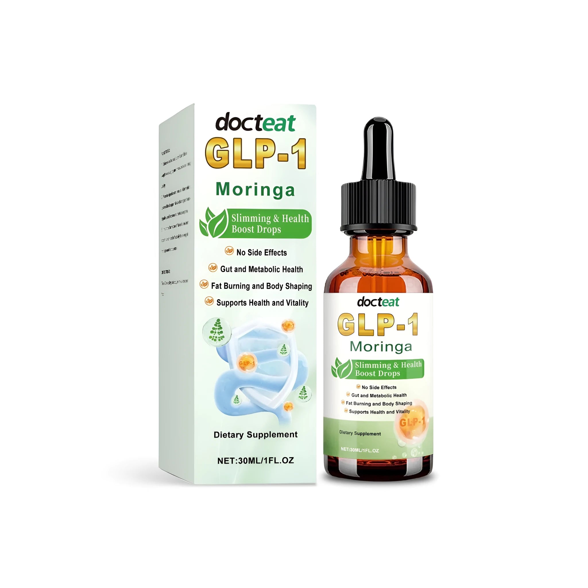 30ml bottle of slimming health boost drops with dropper containing NAD+, NR and botanical extracts