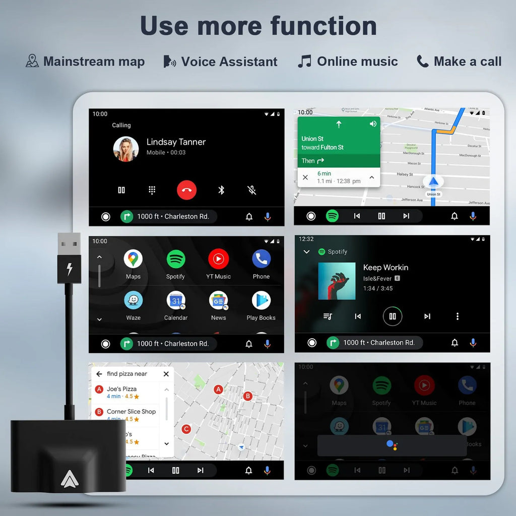Car wireless Android adaptor for CarPlay systems in black and white colour options.