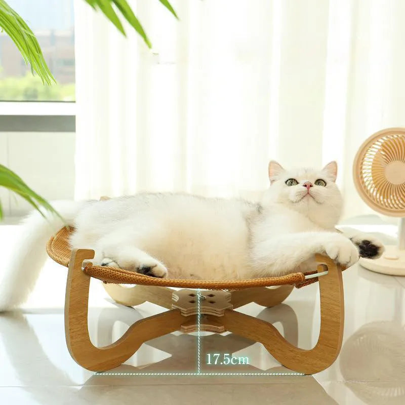Brown woven rattan pet hammock bed measuring 46cm square with 17.5cm elevation