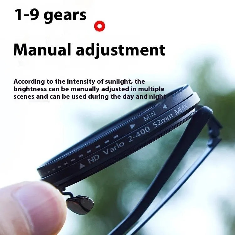 Handmade ND9 adjustable polarized sunglasses with Aluminum Magnesium full rim round frame in black thick leg colour