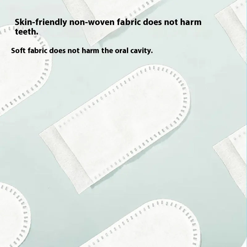 Pack of 50 white non-woven fabric finger cots for cleaning pet teeth on cats and dogs.