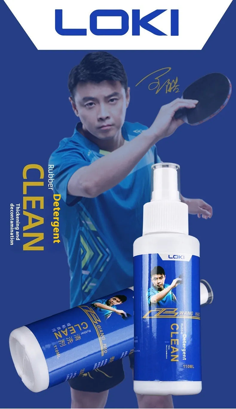 110ml bottle of table tennis rubber cleaning liquid with sponge applicator for paddle maintenance