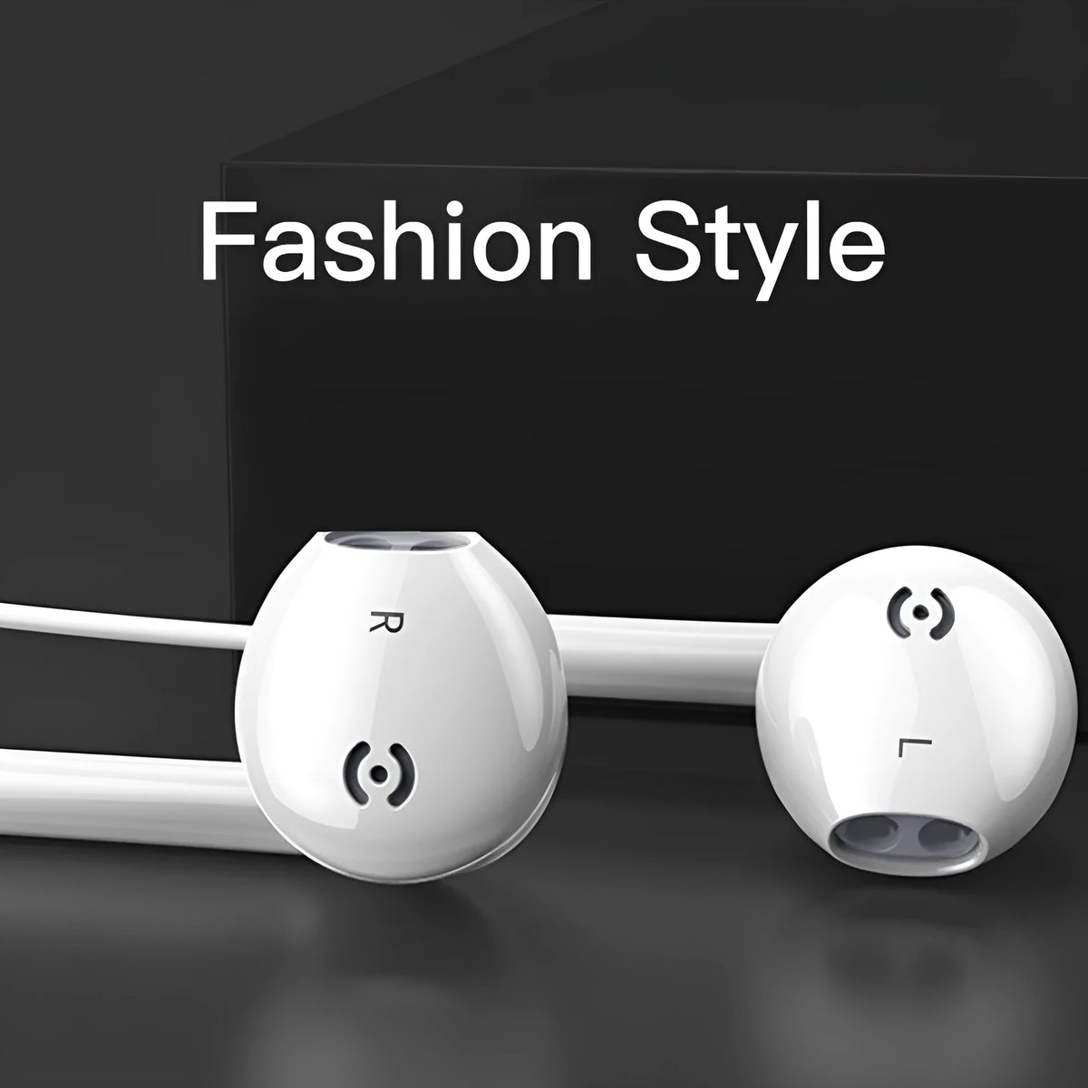 White wired earbuds voice headset with 3.5mm plug and 1.2m TPE round cord
