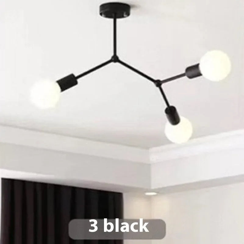 A Nordic-style iron chandelier ceiling lamp with multiple light heads, shown in a black finish.
