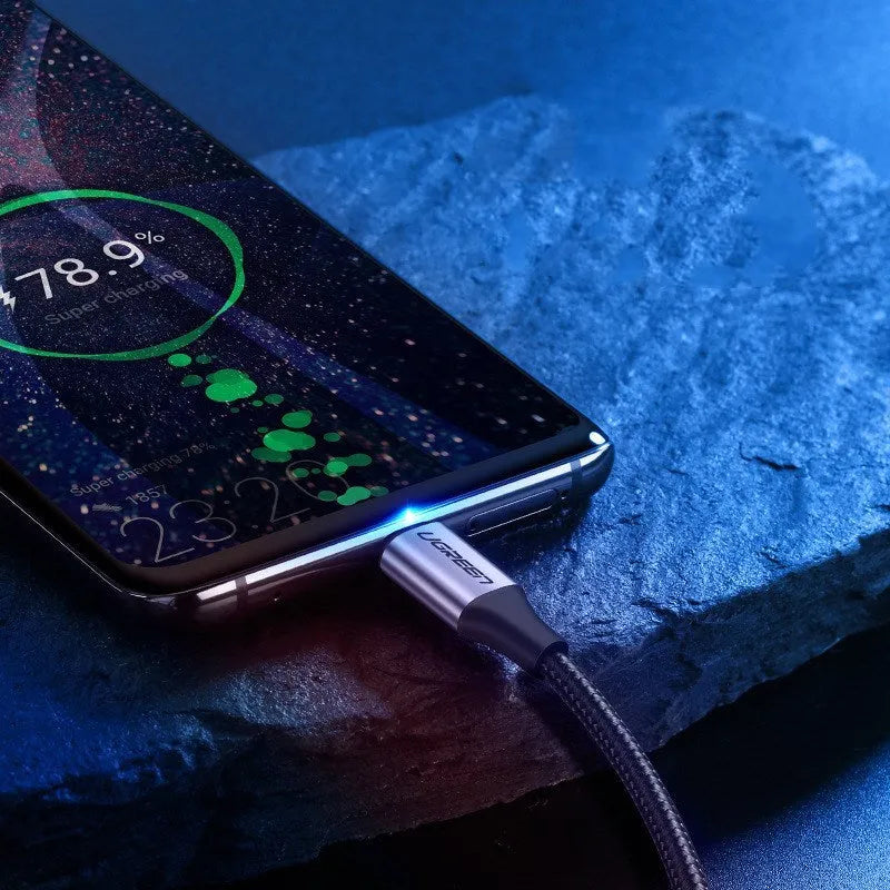 UGreen nylon braided USB Type-C to USB-A fast charging cable with alloy connectors on a white background.