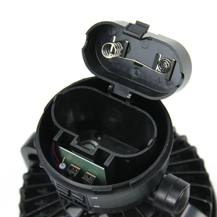 Black 18 LED camping fan light with ABS body, 167 x 184 mm, battery-powered dial switch unit