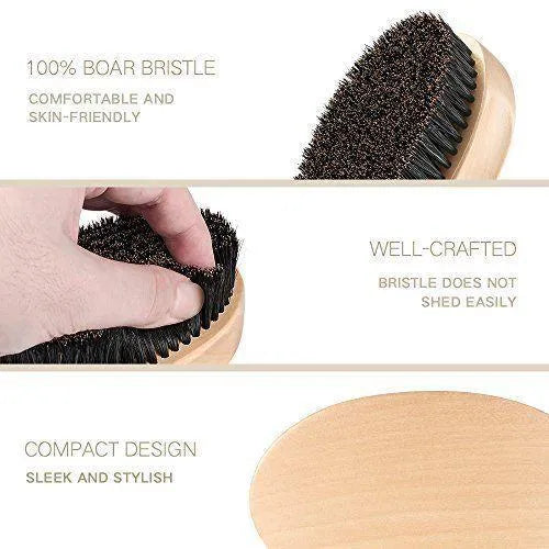 Natural boar bristle beard brush for men 11.3cm grooming tool black