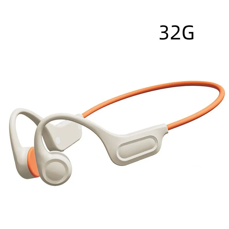 Beige orange bone conduction Bluetooth headset with ear hook design and 32G memory