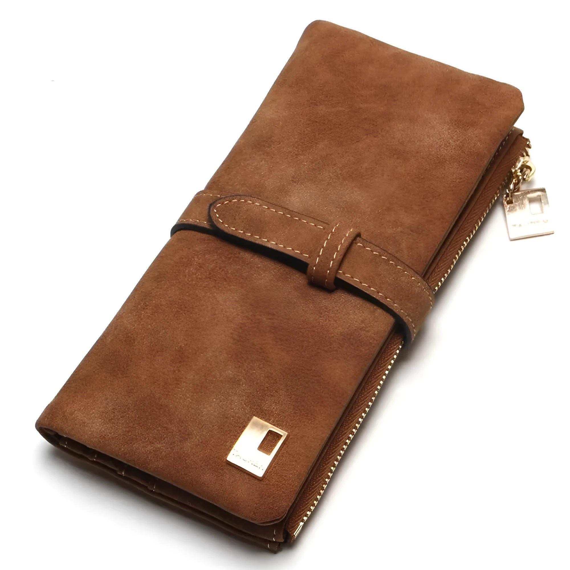 TAUREN women's retro matte leather long wallet open showing internal card slots and zip pocket