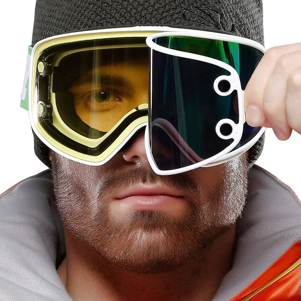 Magnet myopia night vision ski goggles with double-layer anti-fog lens in blue piece colour