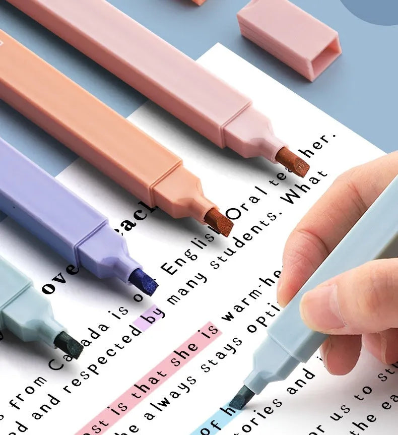 Set of double-headed fluorescent marking pens showing both highlighting and writing tips in mixed colours
