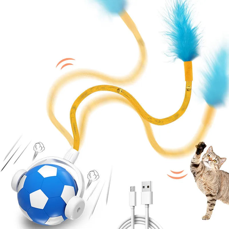Bite-resistant electric cat teasing self-hi interactive pet jumping ball in blue and white, 7x7x5.2cm