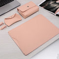Four-piece PU laptop liner bag set for MacBook with power supply bag, mouse bag, and cable winder in Apricot