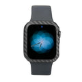 Apple Watch 4 carbon fibre half wrap leather case in 44mm size showing bright black and matt black colour options