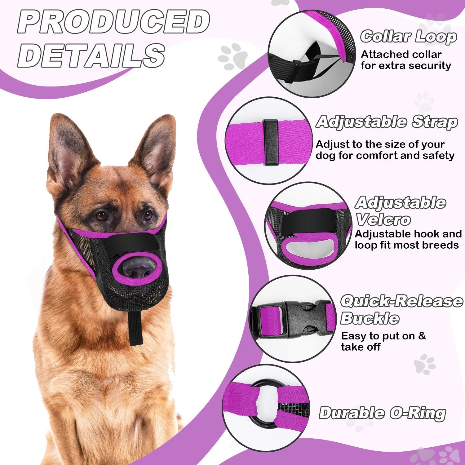 Breathable mesh dog muzzle mask in black, with adjustable straps, suitable for preventing scavenging and barking