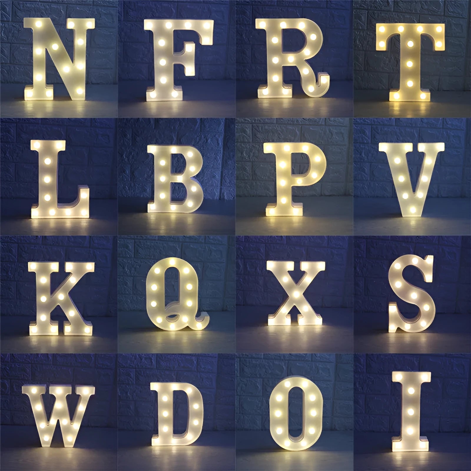 White plastic LED marquee sign letter lamp, 22 cm high, with warm white glow and battery compartment