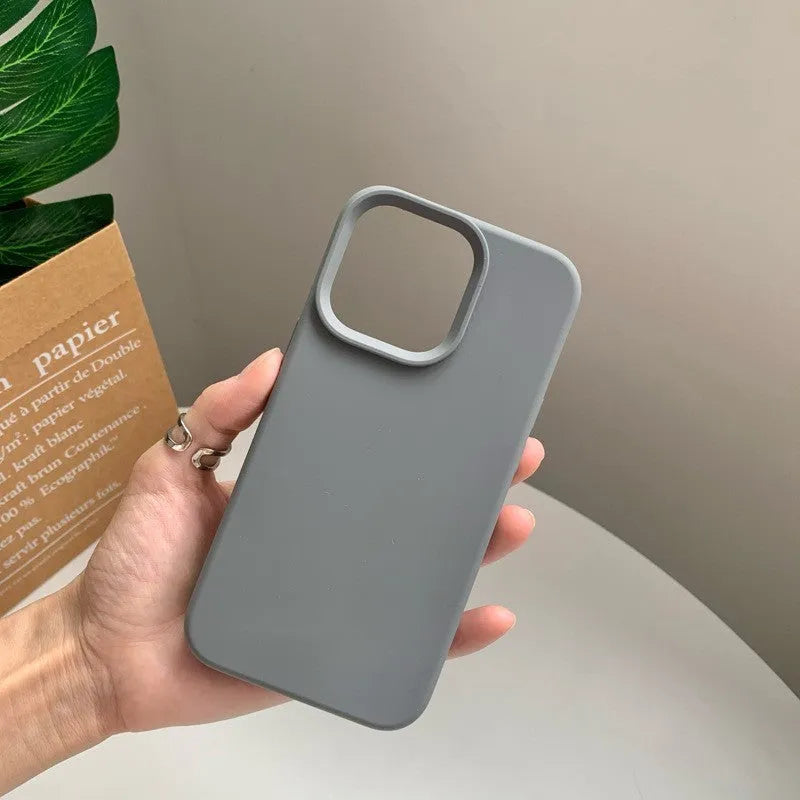 Fully flocking liquid silicone phone case in grey for Apple iPhone 13 Pro with soft-touch finish