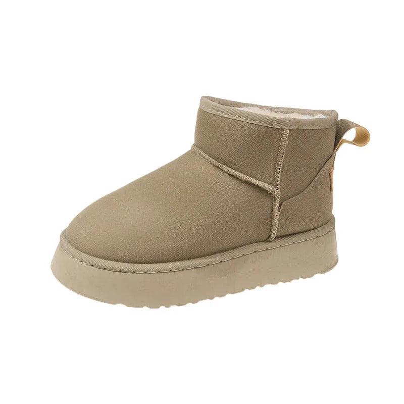 Women's snow boots with faux fur lining, 5cm platform heel, tall crown matte leather-look upper, black maroon brown